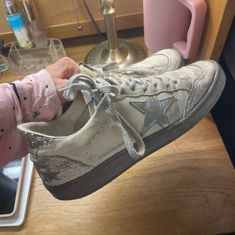 Golden Goose Women's White and Silver Star Sneakers